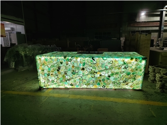 Backlit Translucent Green Agate Stone Kitchen Island Tops