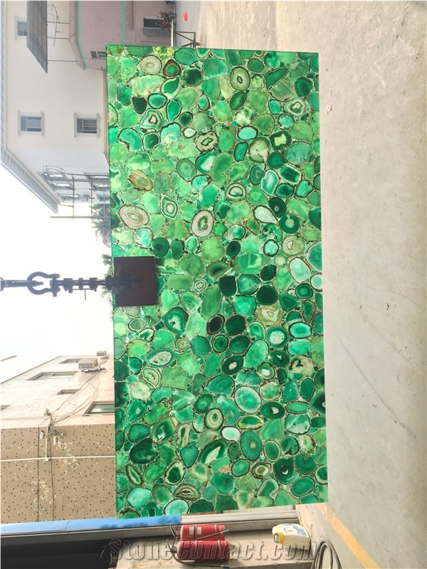 Backlit Translucent Green Agate Stone Kitchen Island Tops