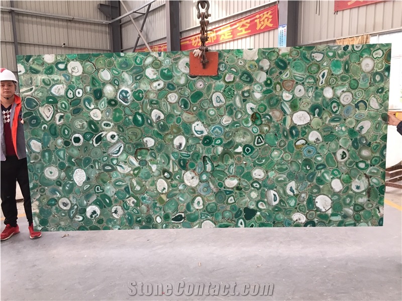 Backlit Translucent Green Agate Stone Kitchen Island Tops