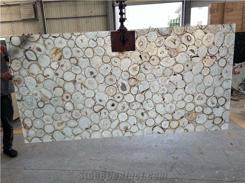 Backlit Translucent  Stone Panel White Agate Gemstone Slabs