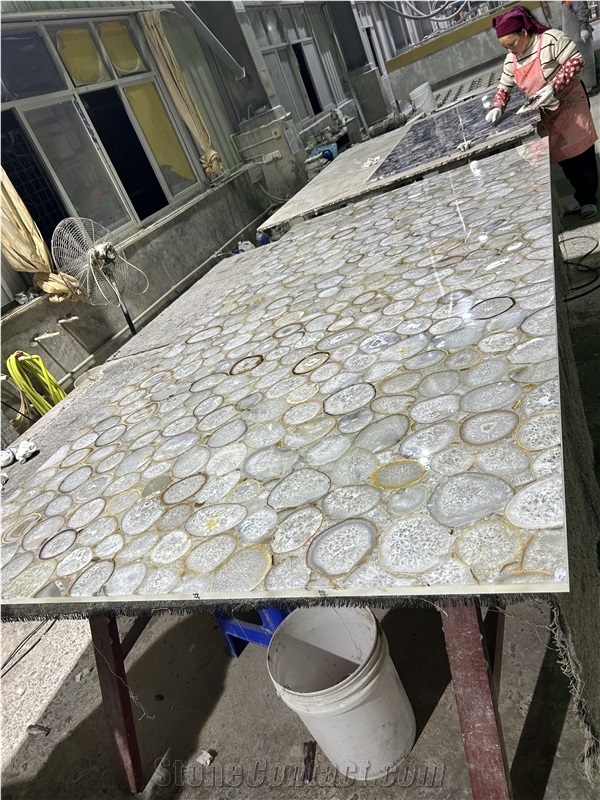 Backlit Translucent  Stone Panel White Agate Gemstone Slabs
