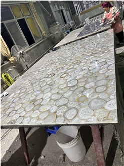 Backlit Translucent  Stone Panel White Agate Gemstone Slabs