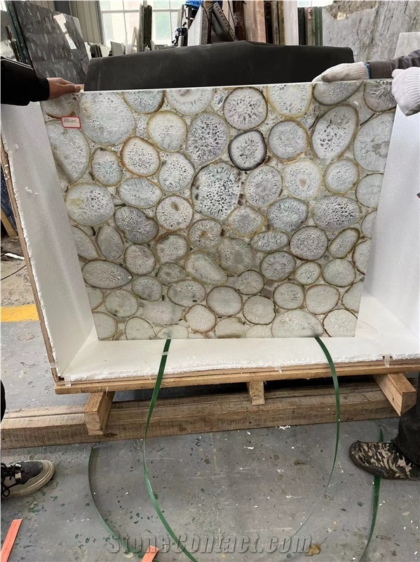 Backlit Translucent  Stone Panel White Agate Gemstone Slabs