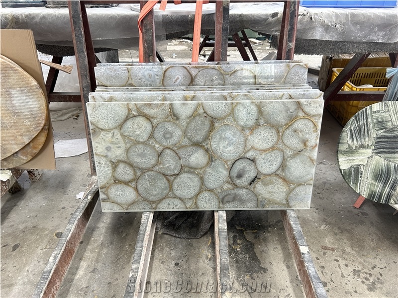 Backlit Translucent  Stone Panel White Agate Gemstone Slabs