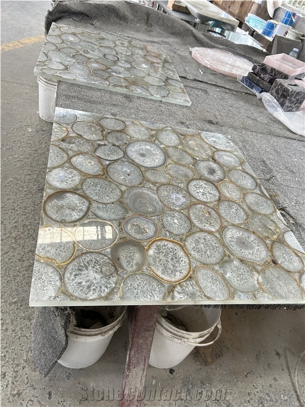Backlit Translucent  Stone Panel White Agate Gemstone Slabs