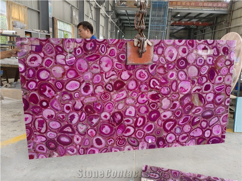 Backlit Translucent Stone Pink Agate Gemstone Panels