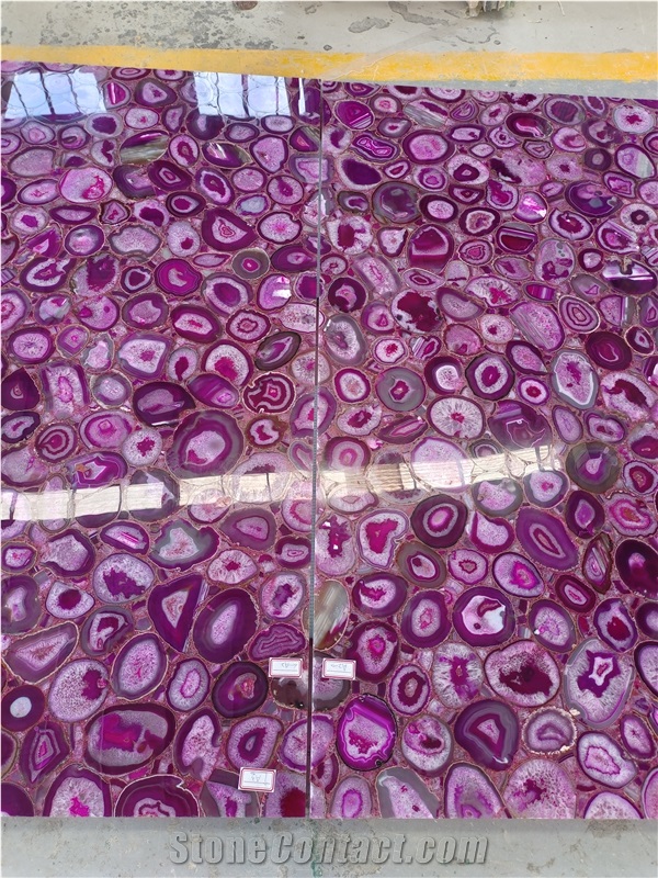 Backlit Translucent Stone Pink Agate Gemstone Panels