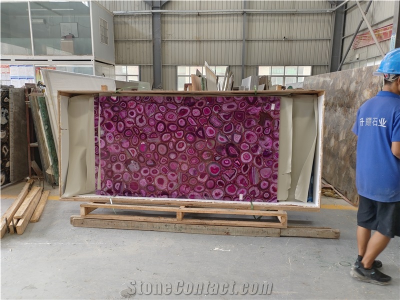Backlit Translucent Stone Pink Agate Gemstone Panels