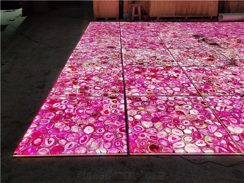 Backlit Translucent Stone Pink Agate Gemstone Panels