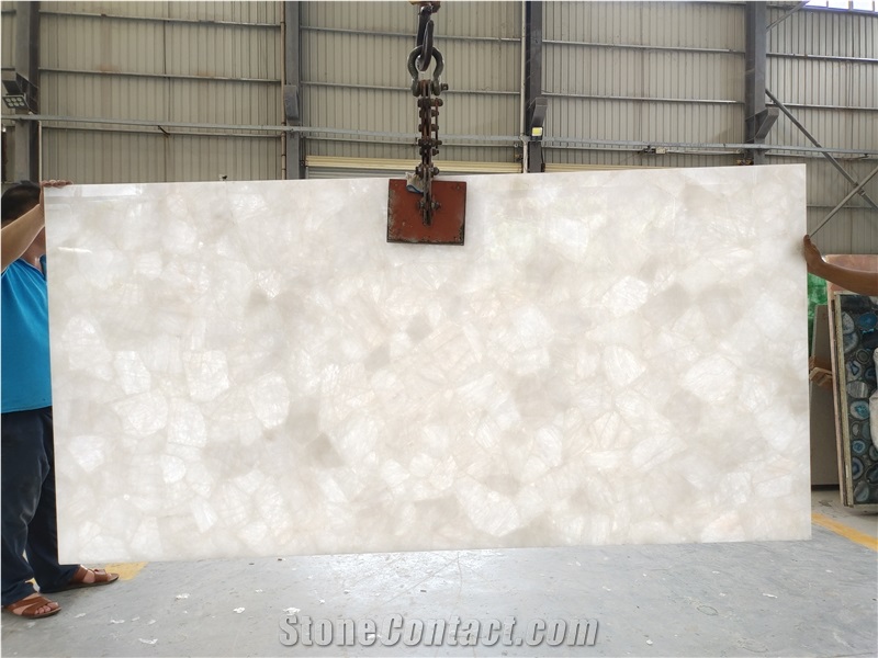 Backlit White Crystal Quartz Semiprecious Stone Slabs