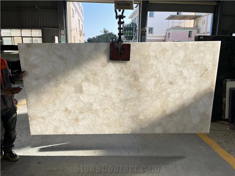 Backlit White Crystal Quartz Semiprecious Stone Slabs