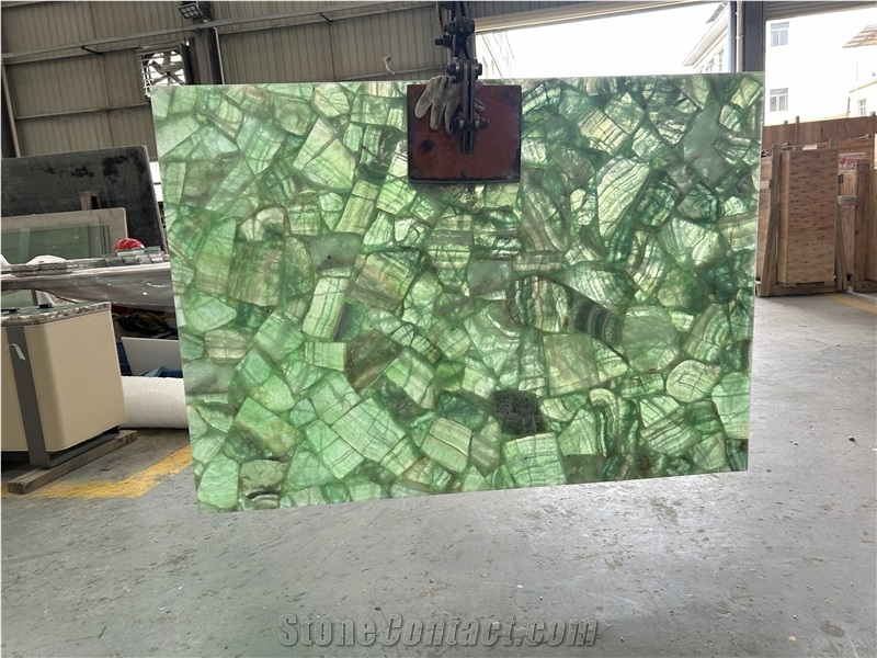 Green Translucent Crystal Fluorit Semiprecious Stone Slabs