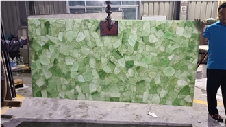 Green Translucent Crystal Fluorit Semiprecious Stone Slabs