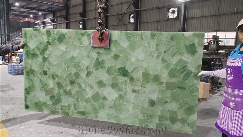 Green Translucent Crystal Fluorit Semiprecious Stone Slabs