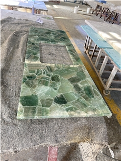 Green Translucent Crystal Fluorit Semiprecious Stone Slabs