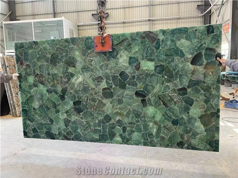 Natural Backlit Green Fluorite Stone Crystal Gemstone Panels