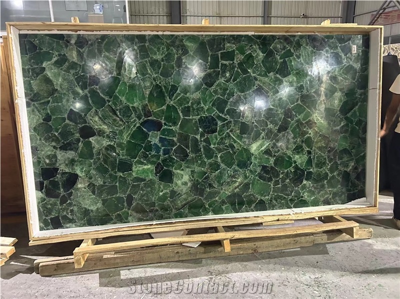 Natural Backlit Green Fluorite Stone Crystal Gemstone Panels