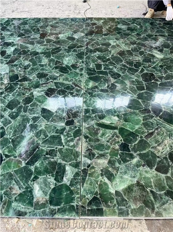 Natural Backlit Green Fluorite Stone Crystal Gemstone Panels