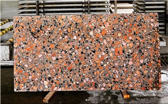 Alanya Ceppo Black & Red Terrazzo Slabs