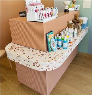 Alanya Ceppo Dolomite Red Terrazzo Store Counters