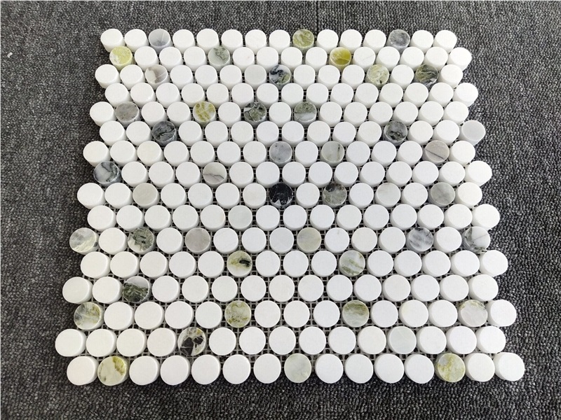 Emerald Green Marble Penny Round Mosaic Tiles