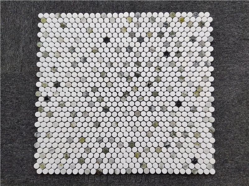 Emerald Green Marble Penny Round Mosaic Tiles