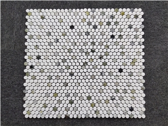 Emerald Green Marble Penny Round Mosaic Tiles