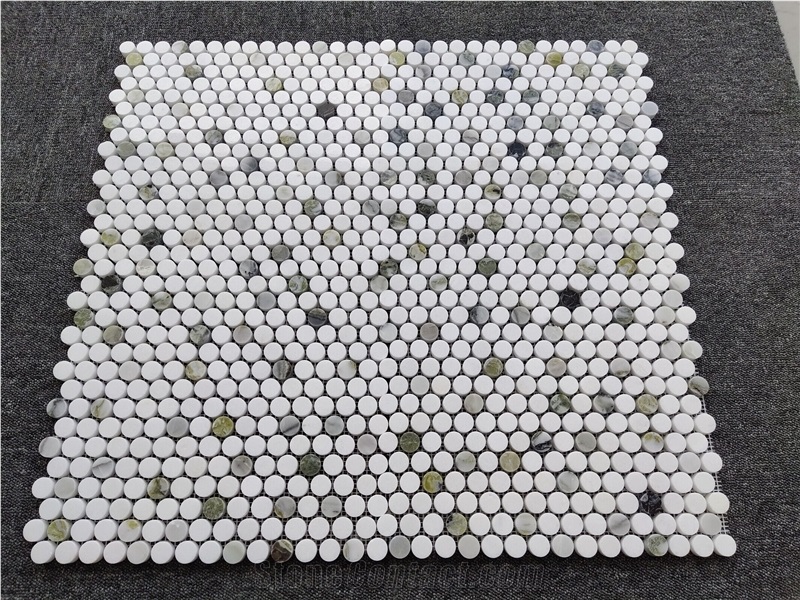 Emerald Green Marble Penny Round Mosaic Tiles