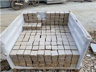 G682 Granite Golden Cristal Cube Stone, Paving Cobble Stone