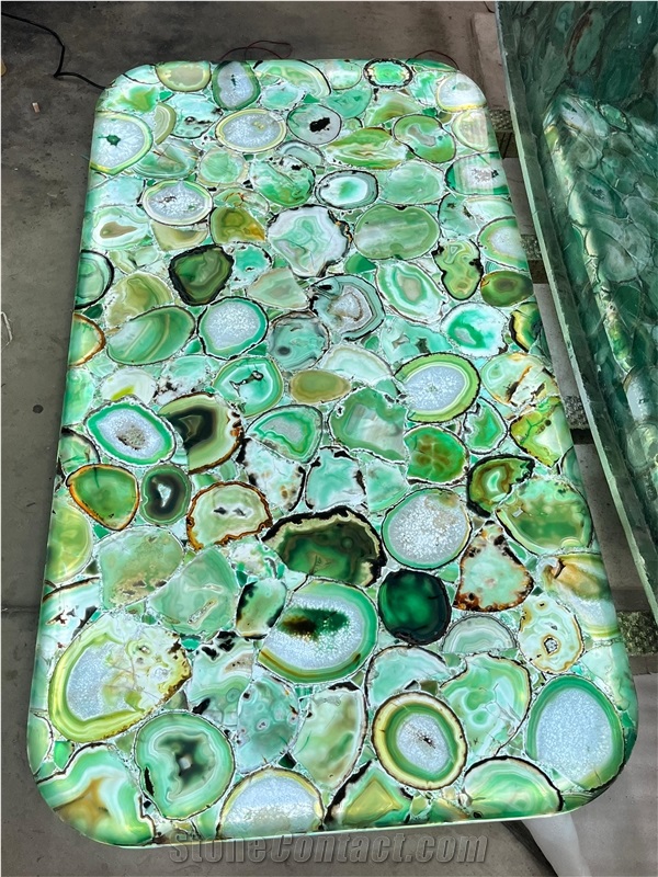 Green Agate  Restaurant Table Gem Stone Backlit Furniture