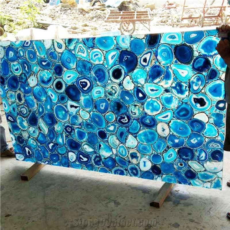 Backlit Agate Blue Semi Precious Stone Wall