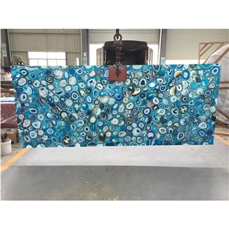 Backlit Agate Blue Semi Precious Stone Wall