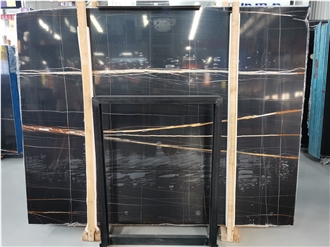 Black Noir Aziza Marble Slabs,Nero Laurent Black Gold Marble