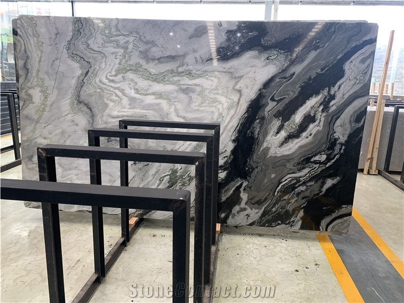 Black Swan Panda White Marble Slabs With Black Veins