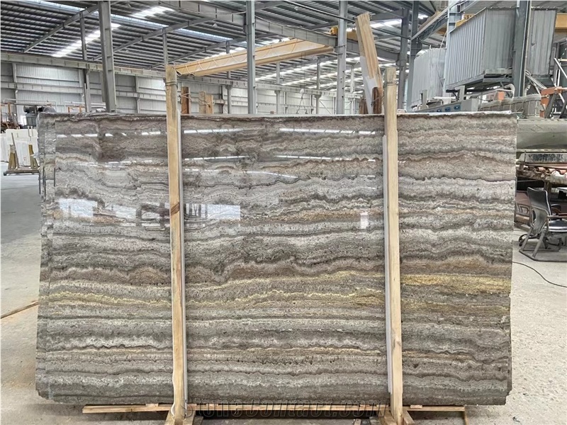 Filled Silver Grey Travertine Slabs For Wall Cladding