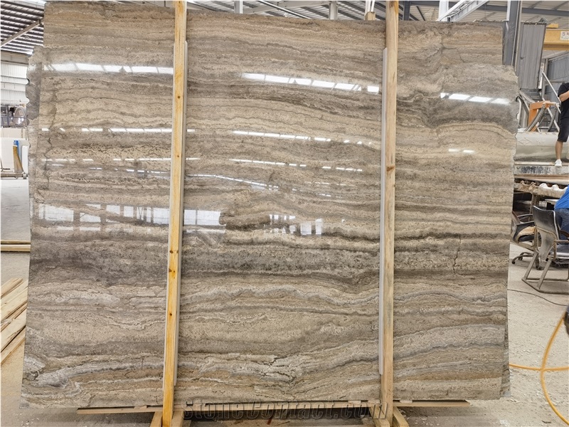 Filled Silver Grey Travertine Slabs For Wall Cladding