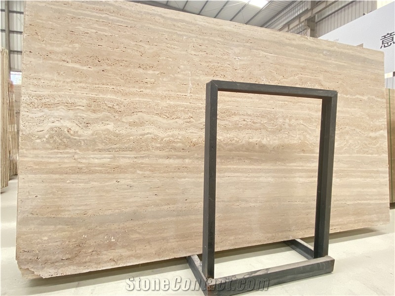 Italian Roman Silver Travertine Slabs For Villa Project