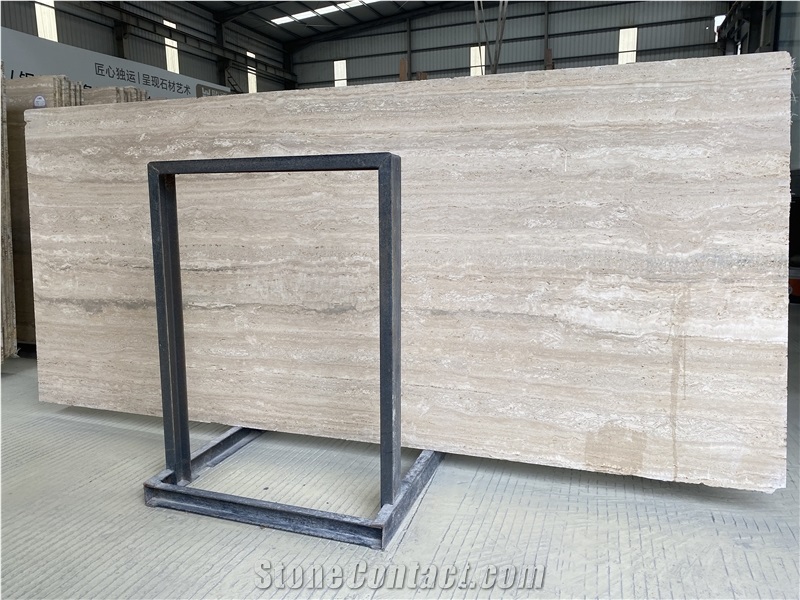 Italian Roman Silver Travertine Slabs For Villa Project