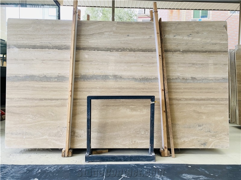 Italian Roman Silver Travertine Slabs For Villa Project