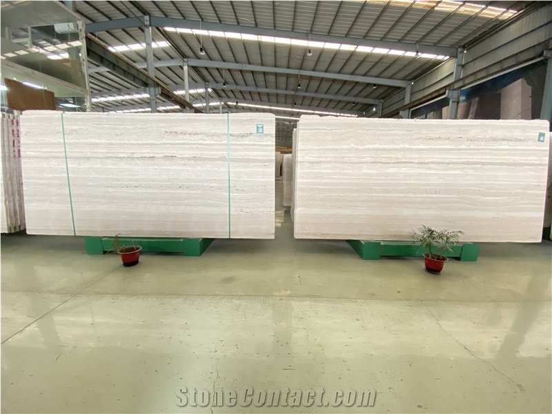 Italian Roman Silver Travertine Slabs For Villa Project