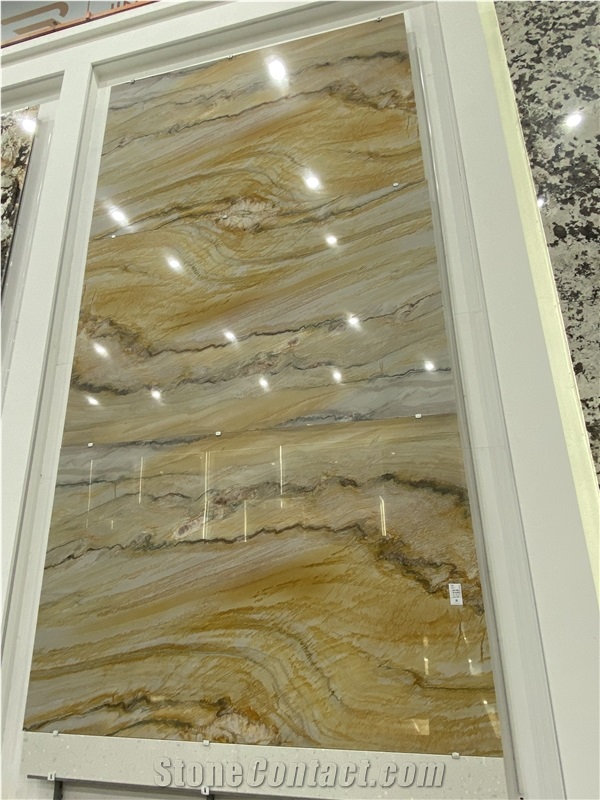 Ocean Wave Fusion Gold Golden Silk Quartzite Slabs