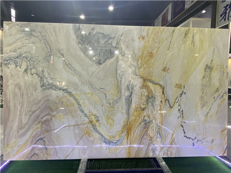 Ocean Wave Fusion Gold Golden Silk Quartzite Slabs