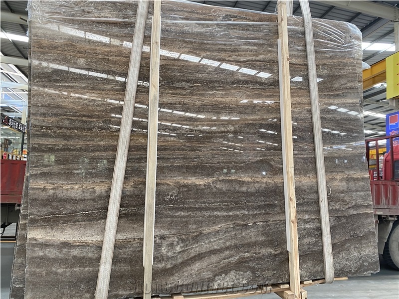 Polished Grey Silver Smoked Travertine Slabs For Wholesaling