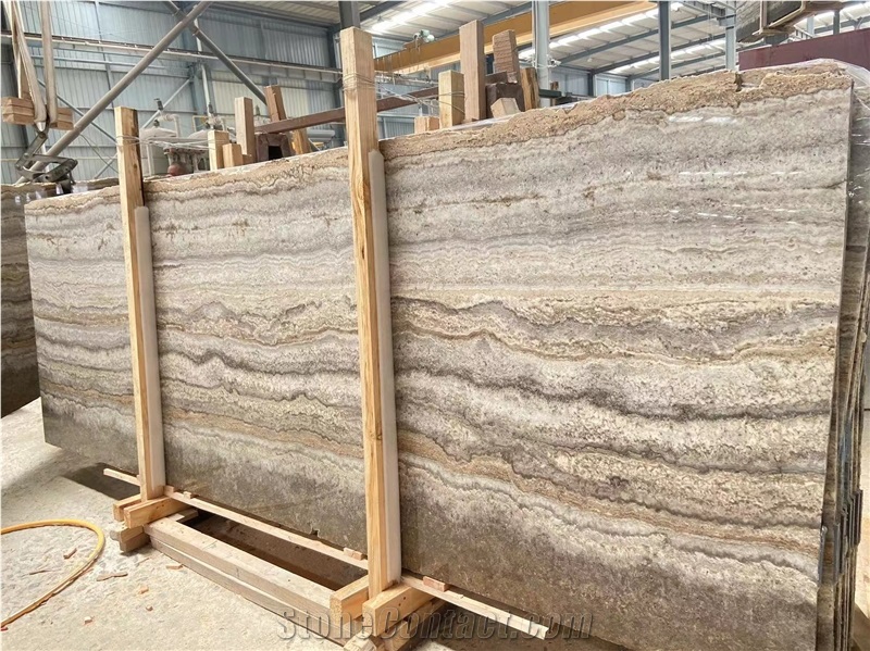 Polished Kashan Silver Travertine Slabs For Wall