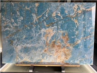 Translucent Golden Blue Onyx Slabs For Wall Panel