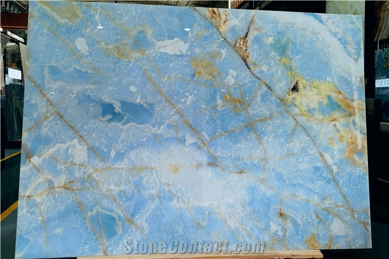 Translucent Golden Blue Onyx Slabs For Wall Panel