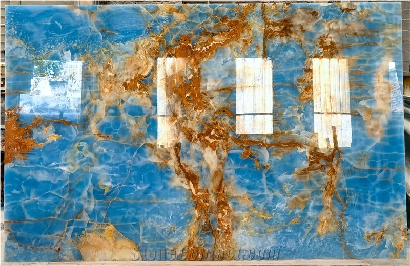 Translucent Golden Blue Onyx Slabs For Wall Panel