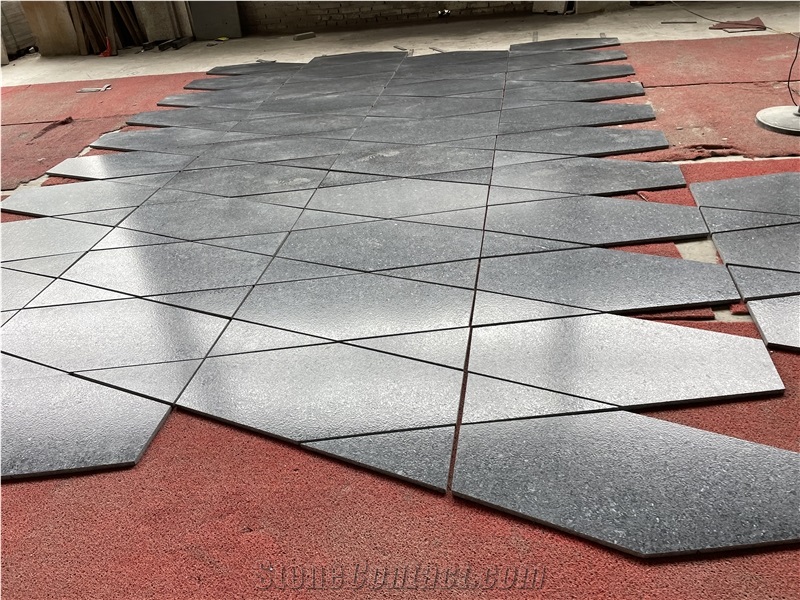 Leather Angola Black Granite Tiles For Indoor Floor