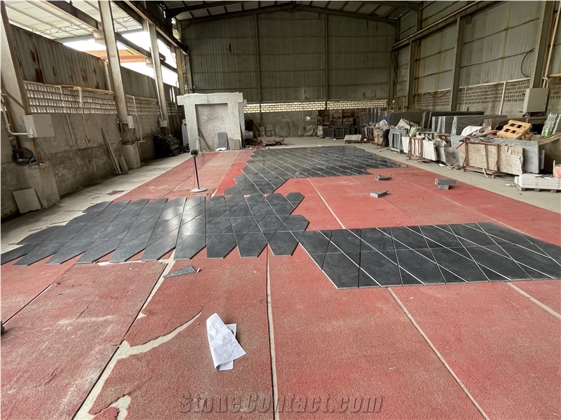 Leather Angola Black Granite Tiles For Indoor Floor