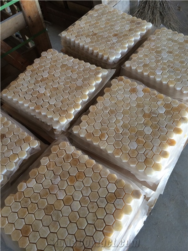 China Yellow Onyx Round Shape Mosaic Tiles